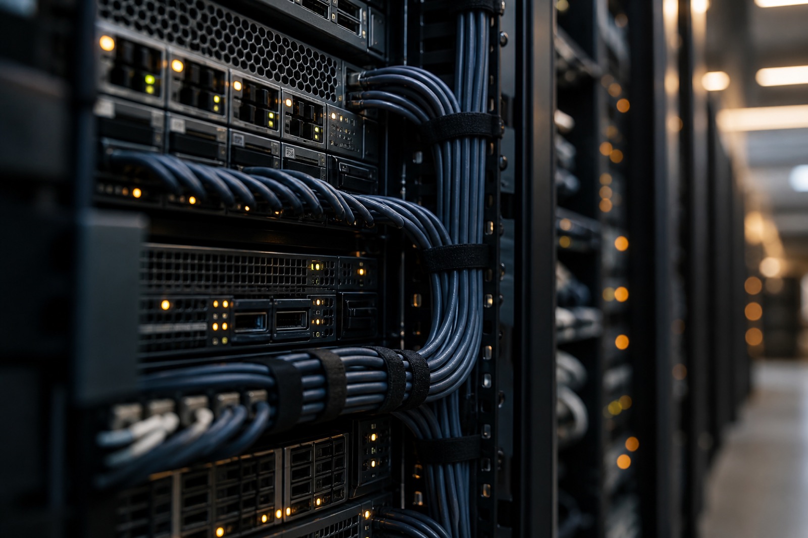 Organized server hardware and cable runs