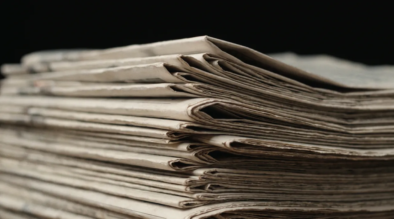 A stack of printed newspapers